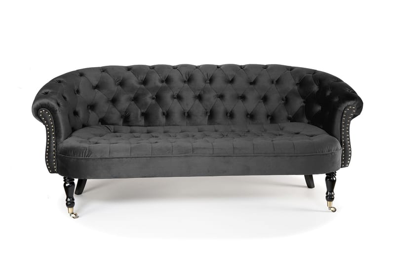 Chesterfield Ludo Soffa 3-sits Mörkgrå - 3-sits soffor - chesterfield soffor - Sammetssoffor