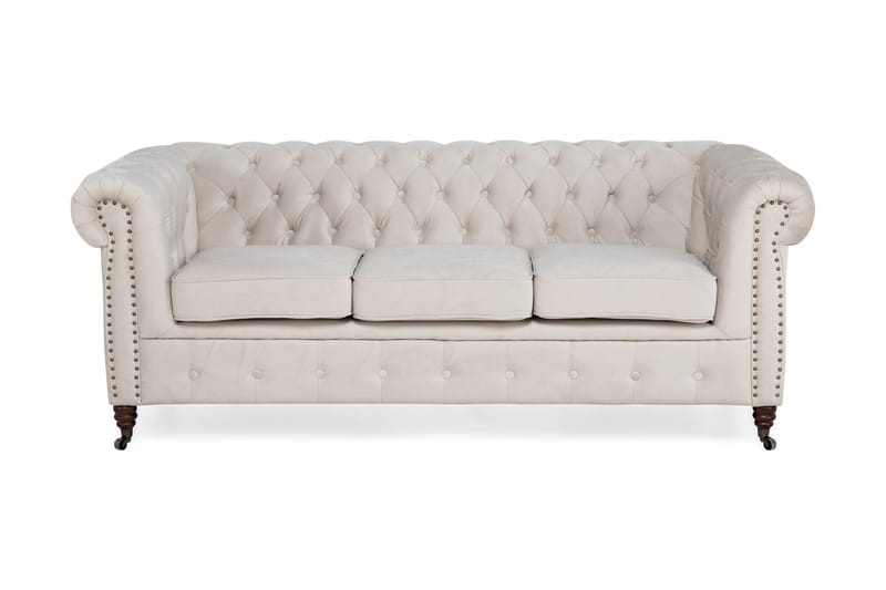 CHESTERFIELD LUX Sammetssoffa 3-sits Beige - 3-sits soffor - chesterfield soffor - Sammetssoffor