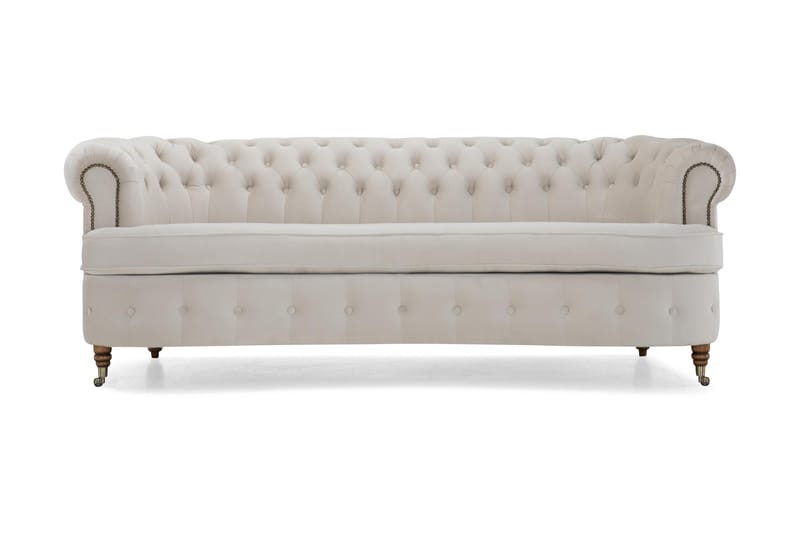 CHESTERFIELD LUX Sammetssoffa 3-sits Svängd Beige - 3-sits soffor - chesterfield soffor - Sammetssoffor