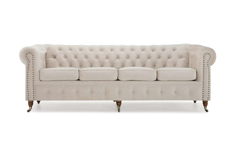 CHESTERFIELD LUX Sammetssoffa 4-sits Beige - 4-sits soffor - chesterfield soffor