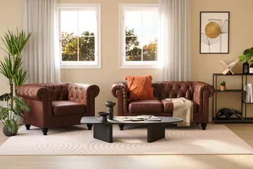 Chesterfield Lyx 2-sits Djup soffa konstläder - Mörkbrun - Möbler - Vardagsrum - Soffor - Skinnsoffor