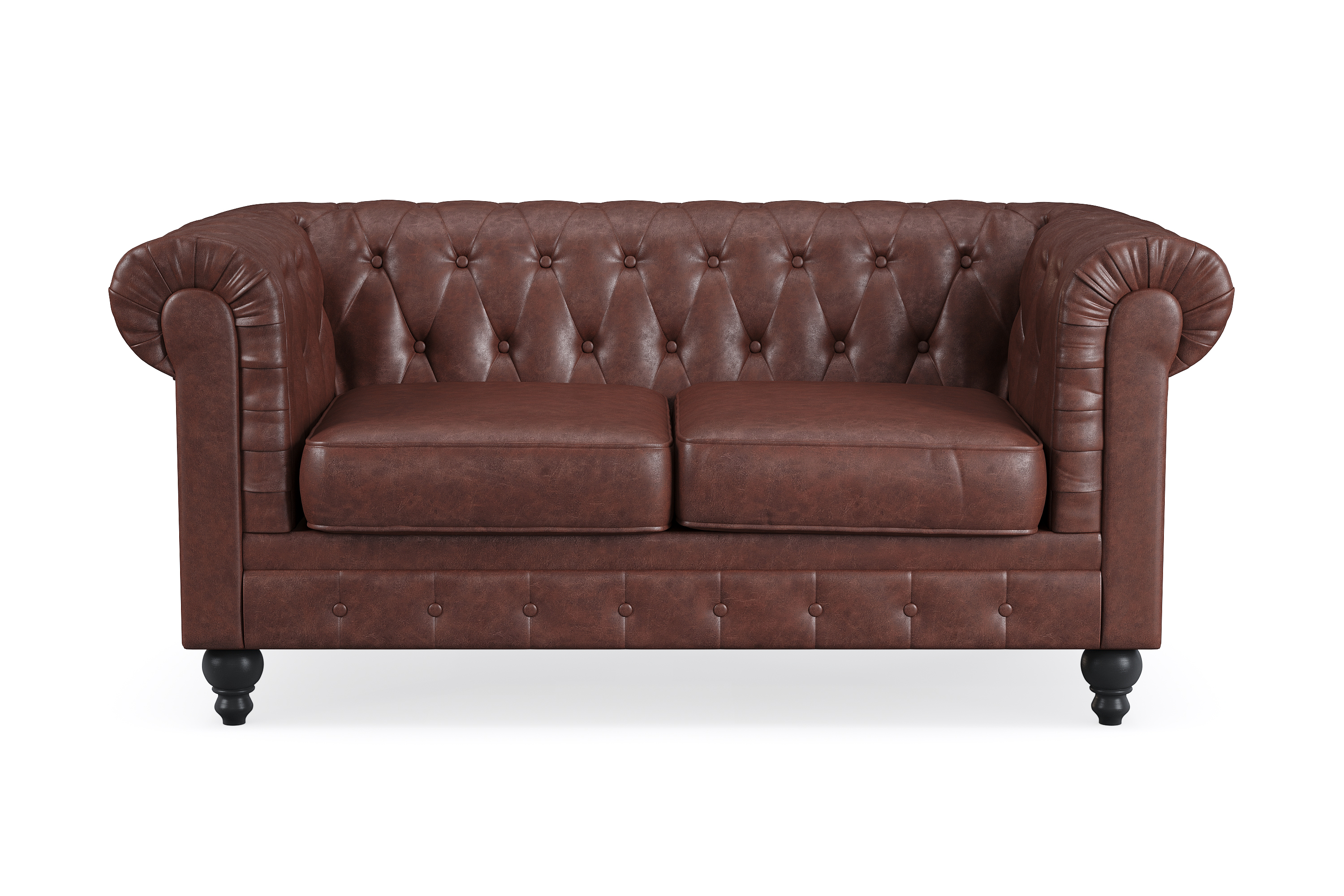 chesterfield lyx 2-sits djup soffa konstläder - mörkbrun pu