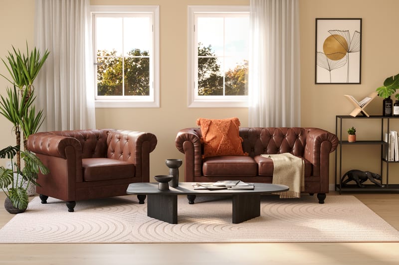 Chesterfield Lyx 2-sits Djup soffa konstläder - Mörkbrun PU - Möbler - Vardagsrum - Soffor - 2-sits soffor