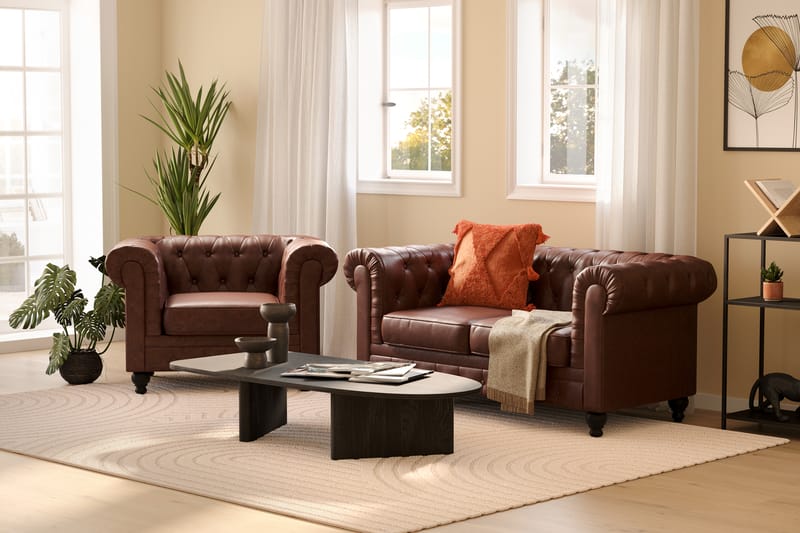 Chesterfield Lyx 2-sits Djup soffa konstläder - Mörkbrun PU - Möbler - Vardagsrum - Soffor - 2-sits soffor