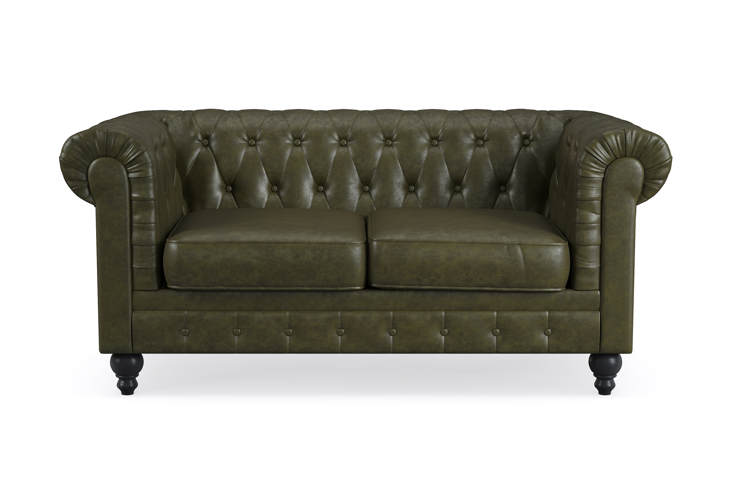 chesterfield lyx 2-sits djup soffa konstläder - mörkgrön pu