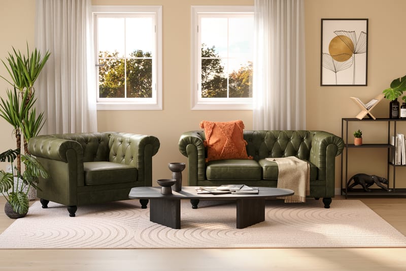 Chesterfield Lyx 2-sits Djup Soffa konstläder - Mörkgrön PU - Möbler - Vardagsrum - Soffor - 2-sits soffor