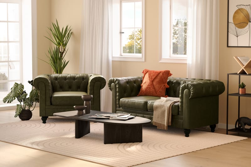 Chesterfield Lyx 2-sits Djup Soffa konstläder - Mörkgrön PU - Möbler - Vardagsrum - Soffor - 2-sits soffor