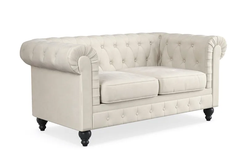 Chesterfield Lyx 2-sits Sammetssoffa - Liten djup soffa - Beige Sammet - Möbler - Vardagsrum - Soffor - 2-sits soffor