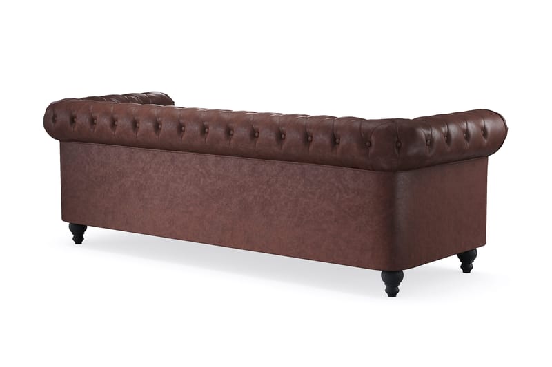 Chesterfield Lyx 3-sits Djup soffa konstläder - Mörkbrun PU - Möbler - Vardagsrum - Soffor - Skinnsoffor