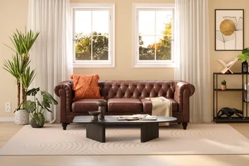 Chesterfield Lyx 3-sits Djup soffa konstläder - Mörkbrun - Möbler - Vardagsrum - Soffor - Skinnsoffor
