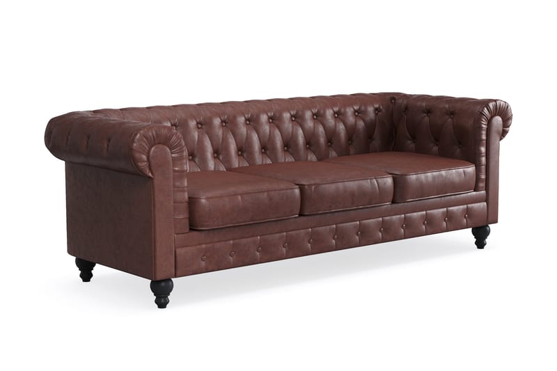 Chesterfield Lyx 3-sits Djup soffa konstläder - Mörkbrun PU - Möbler - Vardagsrum - Soffor - Skinnsoffor