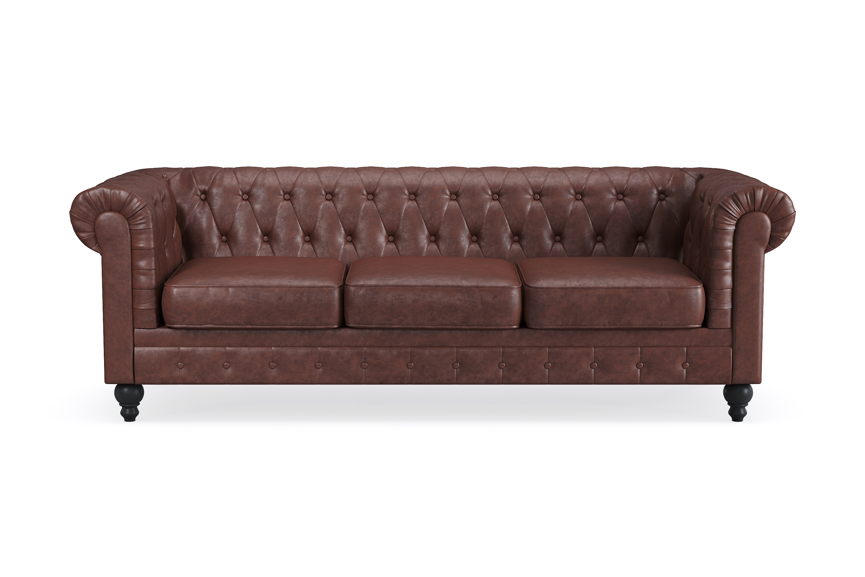chesterfield lyx 3-sits djup soffa konstläder - mörkbrun pu