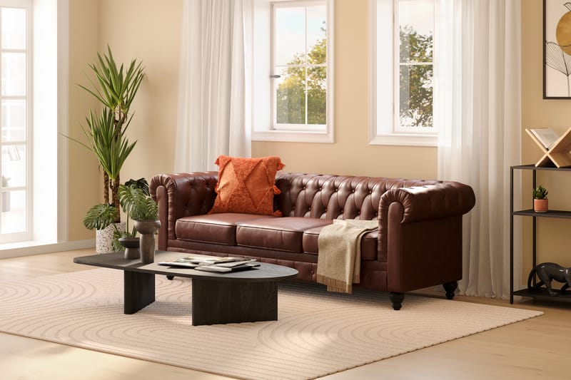 Chesterfield Lyx 3-sits Djup soffa konstläder - Mörkbrun PU - Möbler - Vardagsrum - Soffor - 3-sits soffor