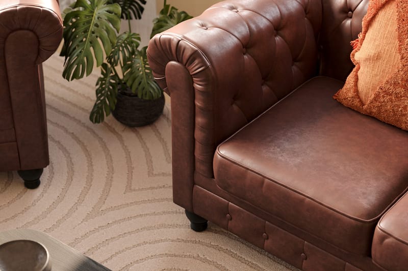 Chesterfield Lyx 3-sits Djup soffa konstläder - Mörkbrun PU - Möbler - Vardagsrum - Soffor - Skinnsoffor