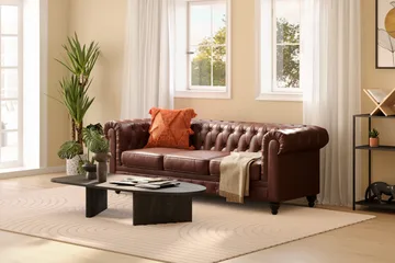 Chesterfield Lyx 3-sits Djup soffa konstläder - Mörkbrun - Möbler - Vardagsrum - Soffor - Skinnsoffor