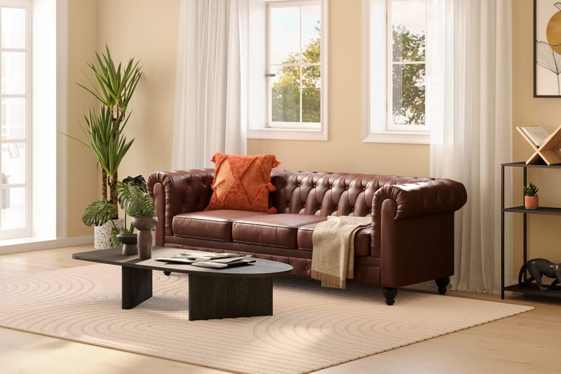 Chesterfield Lyx 3-sits Djup soffa konstläder - Mörkbrun PU - Möbler - Vardagsrum - Soffor - Skinnsoffor