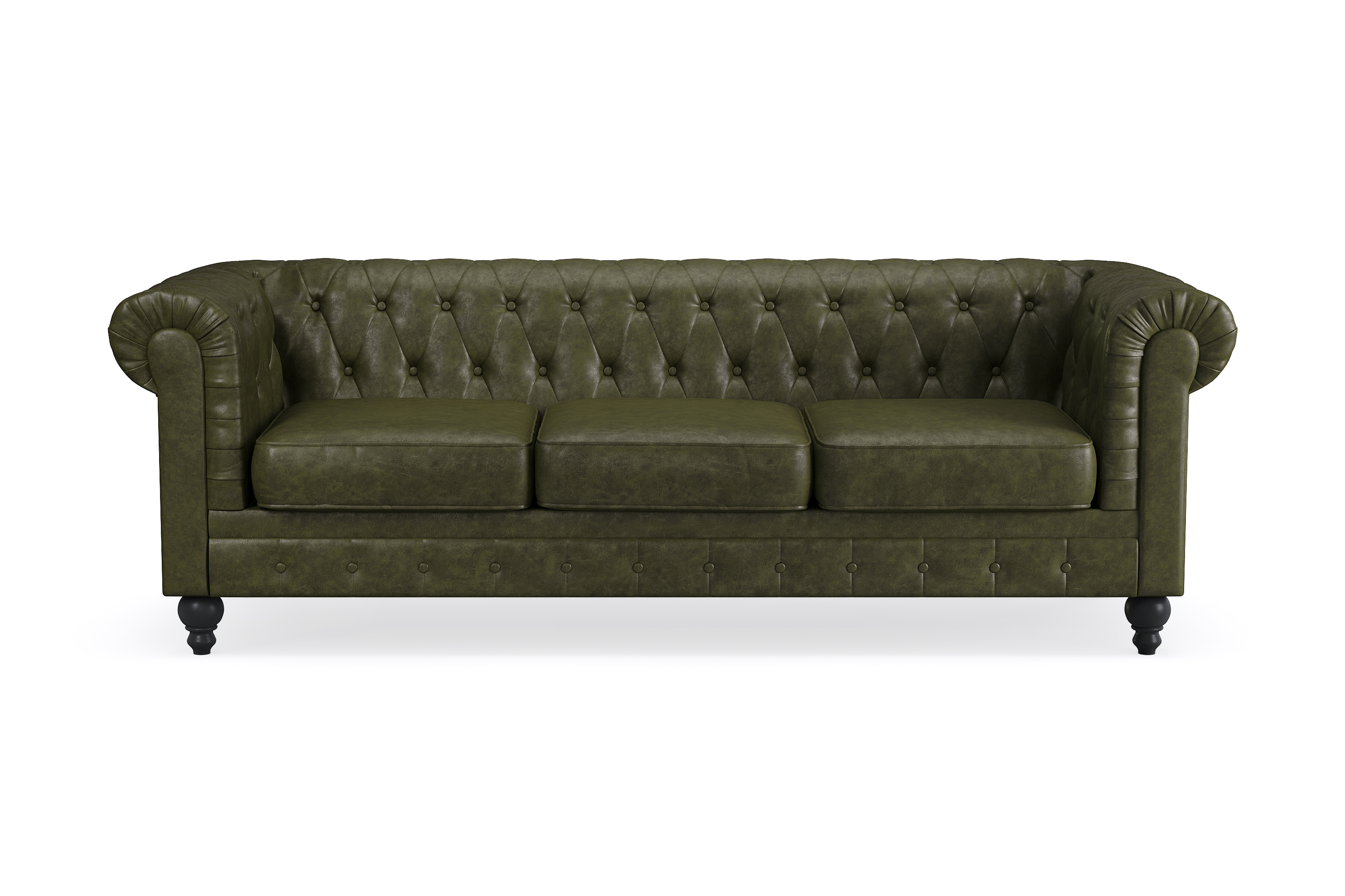 chesterfield lyx 3-sits djup soffa konstläder - mörkgrön pu