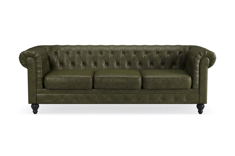 Chesterfield Lyx 3-sits Djup soffa konstläder - Mörkgrön PU - Möbler - Vardagsrum - Soffor - 3-sits soffor