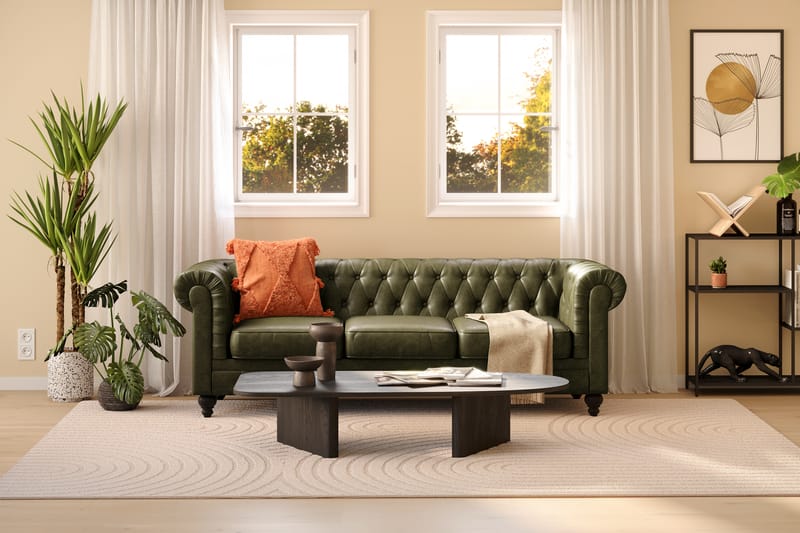 Chesterfield Lyx 3-sits Djup soffa konstläder - Mörkgrön PU - Möbler - Vardagsrum - Soffor - 3-sits soffor