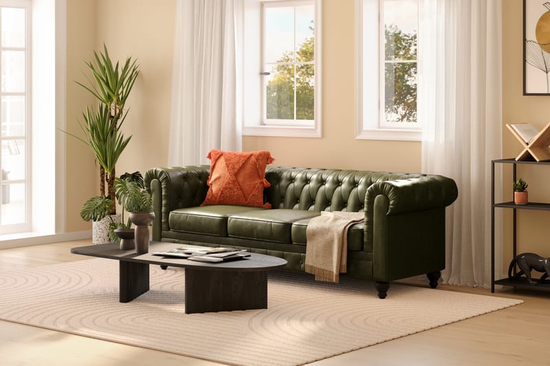 Chesterfield Lyx 3-sits Djup soffa konstläder - Mörkgrön PU - Möbler - Vardagsrum - Soffor - 3-sits soffor