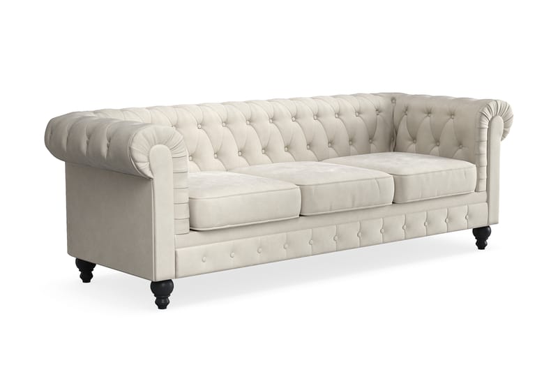 Chesterfield Lyx 3 sits Sammetssoffa- Djup soffa - Beige / Vit / Ljus - Möbler - Vardagsrum - Soffor - 3-sits soffor