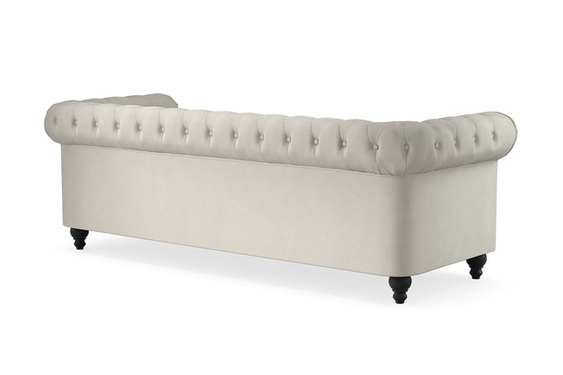 Chesterfield Lyx 3 sits Sammetssoffa- Djup soffa - Beige / Vit / Ljus - Möbler - Vardagsrum - Soffor - 3-sits soffor