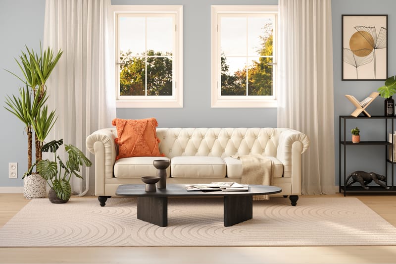 Chesterfield Lyx 3 sits Sammetssoffa- Djup soffa - Beige / Vit / Ljus - Möbler - Vardagsrum - Soffor - 3-sits soffor