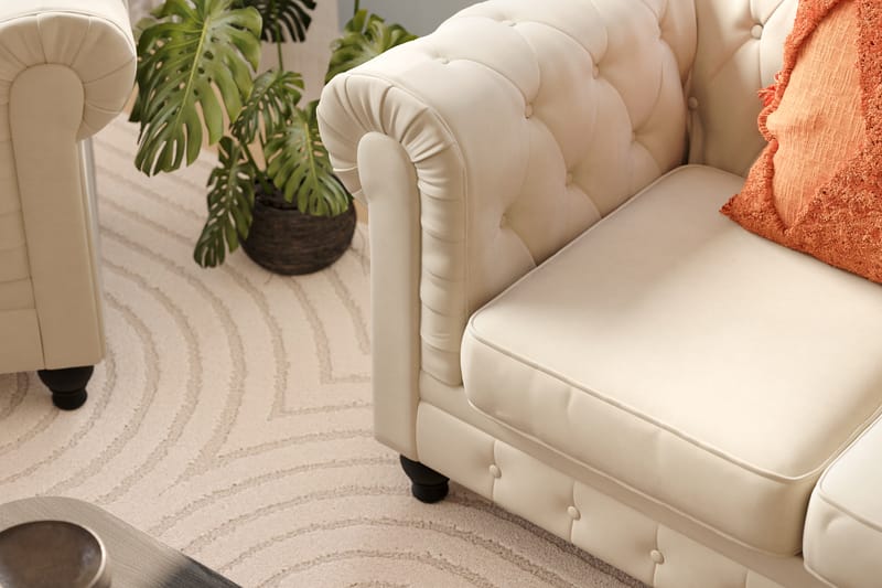 Chesterfield Lyx 3 sits Sammetssoffa- Djup soffa - Beige / Vit / Ljus - Möbler - Vardagsrum - Soffor - 3-sits soffor