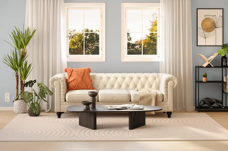 Chesterfield Lyx 3 sits Sammetssoffa- Djup soffa - Beige / Vit / Ljus - Möbler - Vardagsrum - Soffor - Sammetssoffor