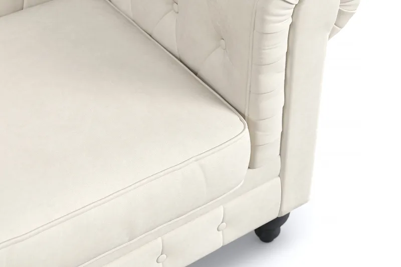 Chesterfield Lyx 3 sits Sammetssoffa- Djup soffa - Beige / Vit / Ljus - Möbler - Vardagsrum - Soffor - Sammetssoffor