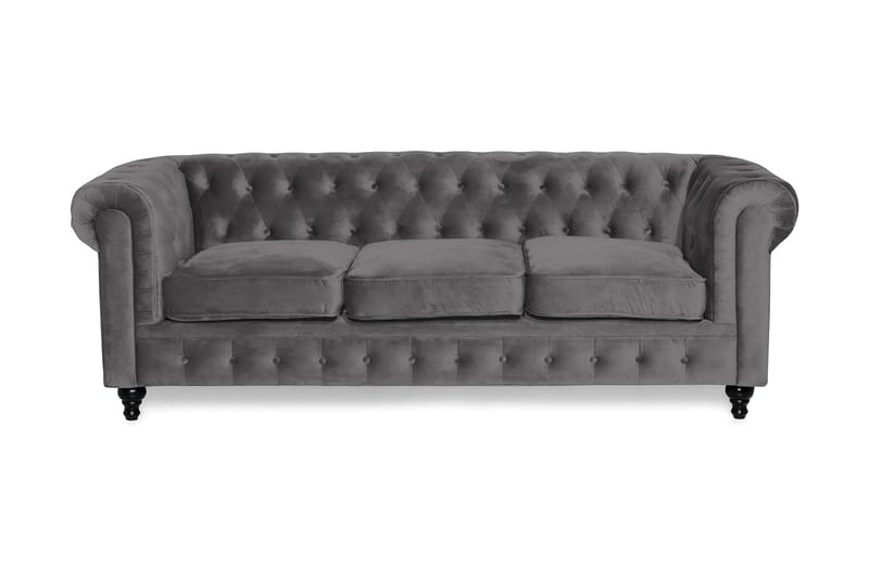 CHESTERFIELD Sammetssoffa 3-sits Mörkgrå - chesterfield soffor - 3-sits soffor - Sammetssoffor