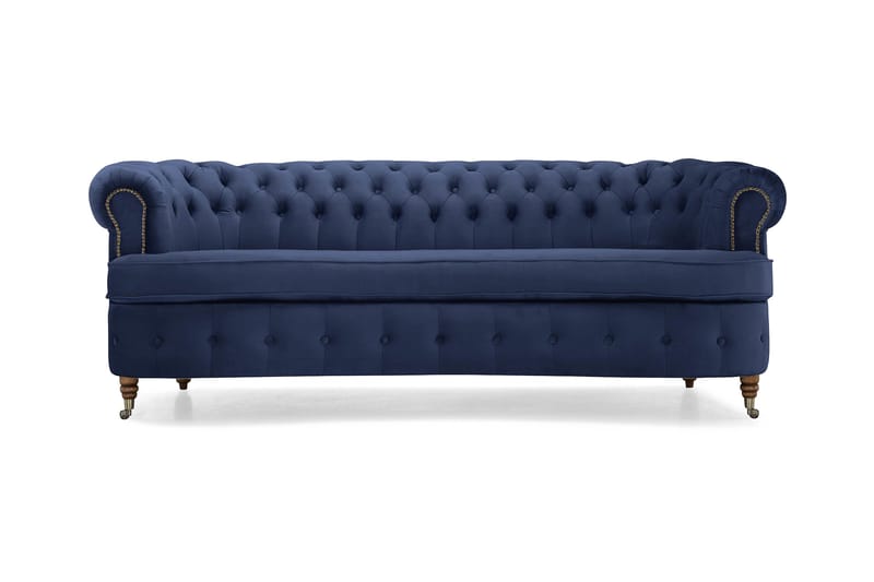 CHESTERFIELD Sammetssoffa 3-sits Svängd Petrolblå - chesterfield soffor - 3-sits soffor - Sammetssoffor