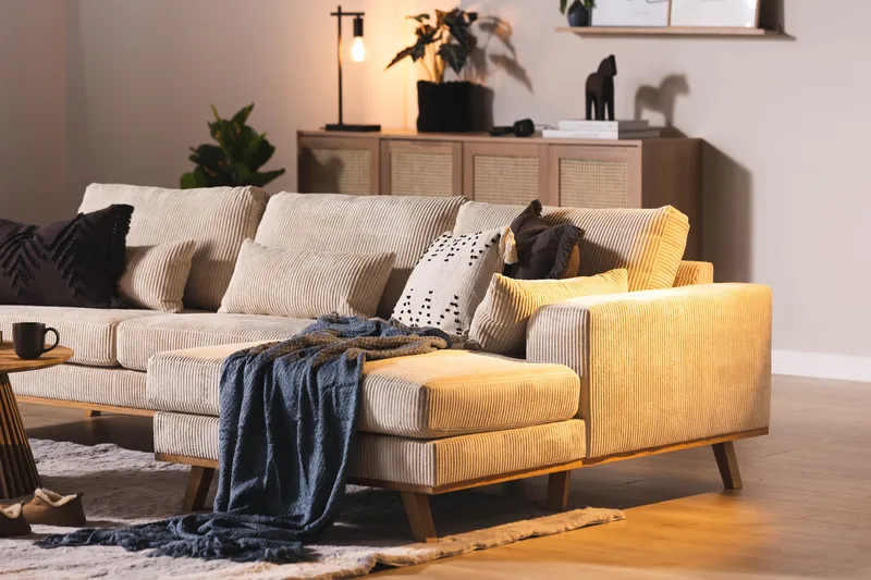 Copenhagen 4-sits Högervänd L-formad Djup Divansoffa i Manchester - Beige - Möbler - Vardagsrum - Soffor - Divansoffa & schäslong