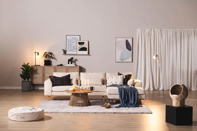 Copenhagen 4-sits Högervänd L-formad Djup Divansoffa i Manchester - Beige - Möbler - Vardagsrum - Soffor - Divansoffa & schäslong