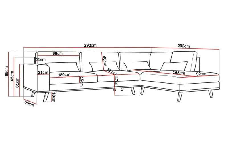 Copenhagen 4-sits Högervänd L-formad Schäslongsoffa i Konstläder - Brun - Möbler - Vardagsrum - Soffor - Divansoffa & schäslong