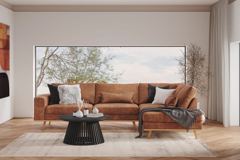 Copenhagen 4-sits Högervänd L-formad Schäslongsoffa i Konstläder - Brun - Möbler - Vardagsrum - Soffor - Divansoffa & schäslong