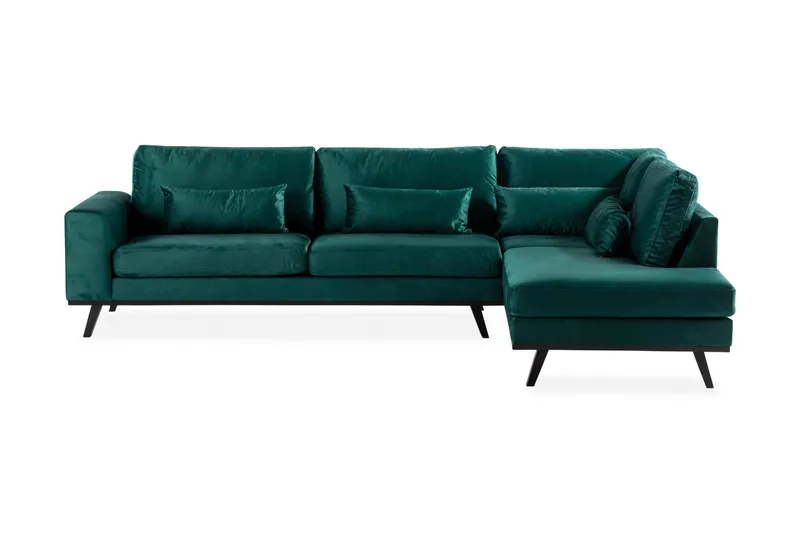 Copenhagen 4-sits Högervänd L-formad Schäslongsoffa i Sammet, Grön