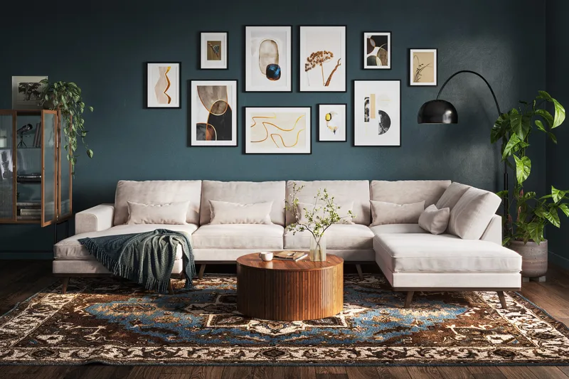 Copenhagen 5-sits Högervänd U-formad Large Soffa med Divan och Schäslong i Chenille - Beige - Möbler - Vardagsrum - Soffor - U-soffor