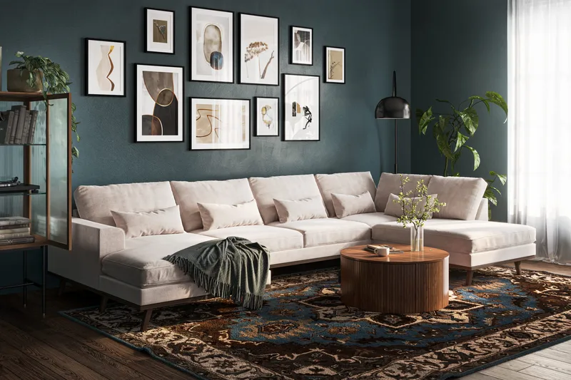 Copenhagen 5-sits Högervänd U-formad Large Soffa med Divan och Schäslong i Chenille - Beige - Möbler - Vardagsrum - Soffor - U-soffor