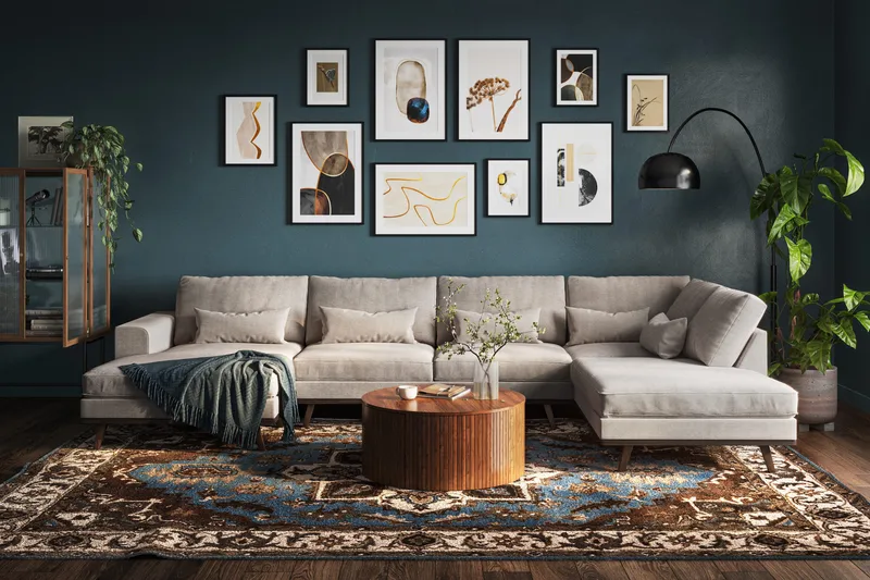 Copenhagen 5-sits Högervänd U-formad Large Soffa med Divan och Schäslong i Chenille - Grå / Beige - Möbler - Vardagsrum - Soffor - U-soffor