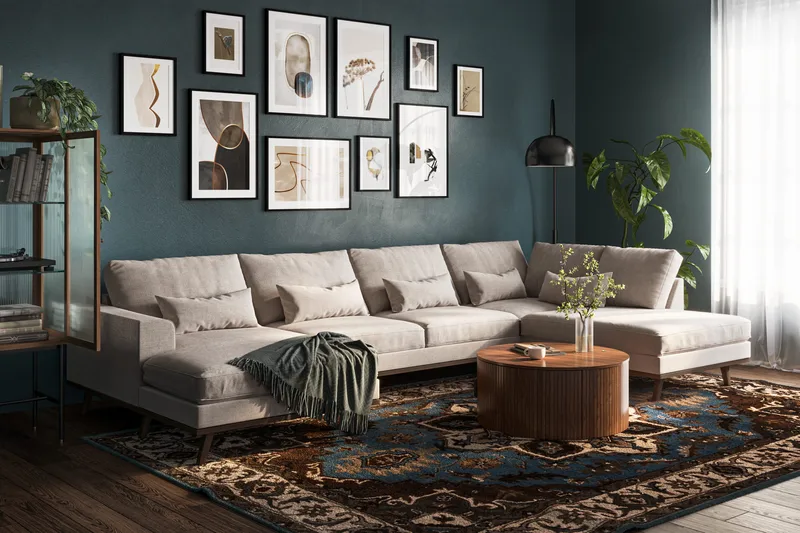 Copenhagen 5-sits Högervänd U-formad Large Soffa med Divan och Schäslong i Chenille - Grå / Beige - Möbler - Vardagsrum - Soffor - U-soffor