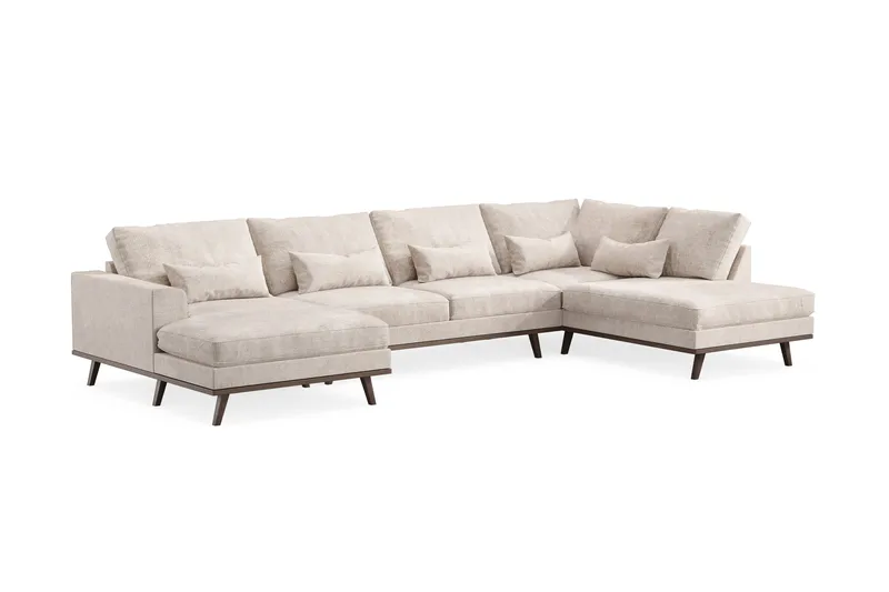 Copenhagen 5-sits Högervänd U-formad Large Soffa med Divan och Schäslong i Chenille - Grå / Beige - Möbler - Vardagsrum - Soffor - U-soffor