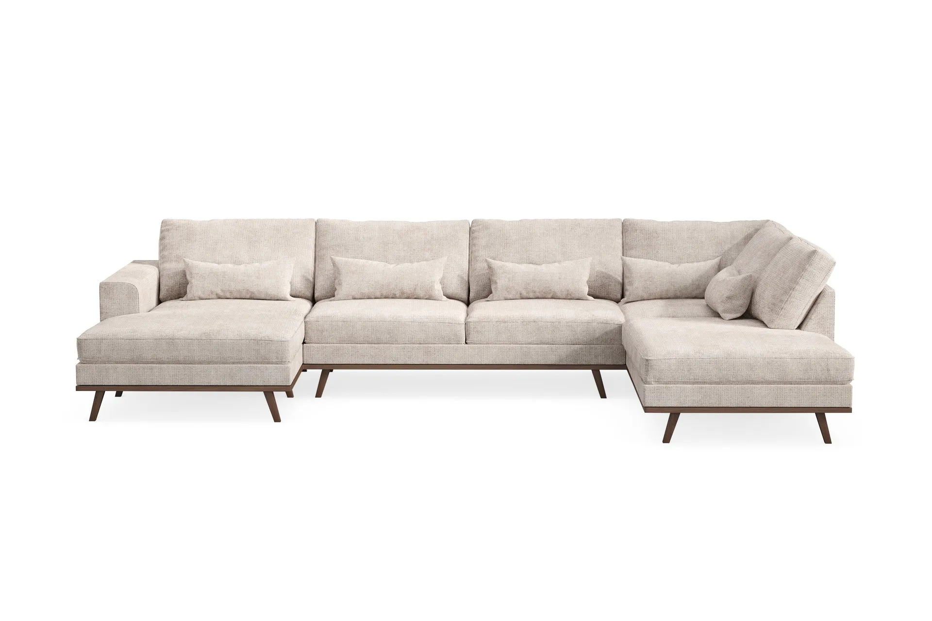 copenhagen 5-sits högervänd u-formad large soffa med divan och schäslong i chenille - grå / beige