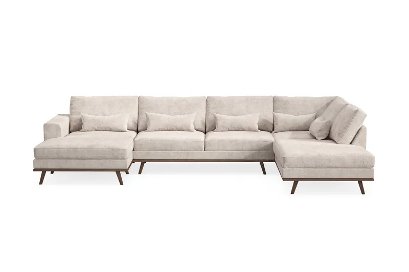 Copenhagen 5-sits Högervänd U-formad Large Soffa med Divan och Schäslong i Chenille - Grå / Beige - Möbler - Vardagsrum - Soffor - U-soffor
