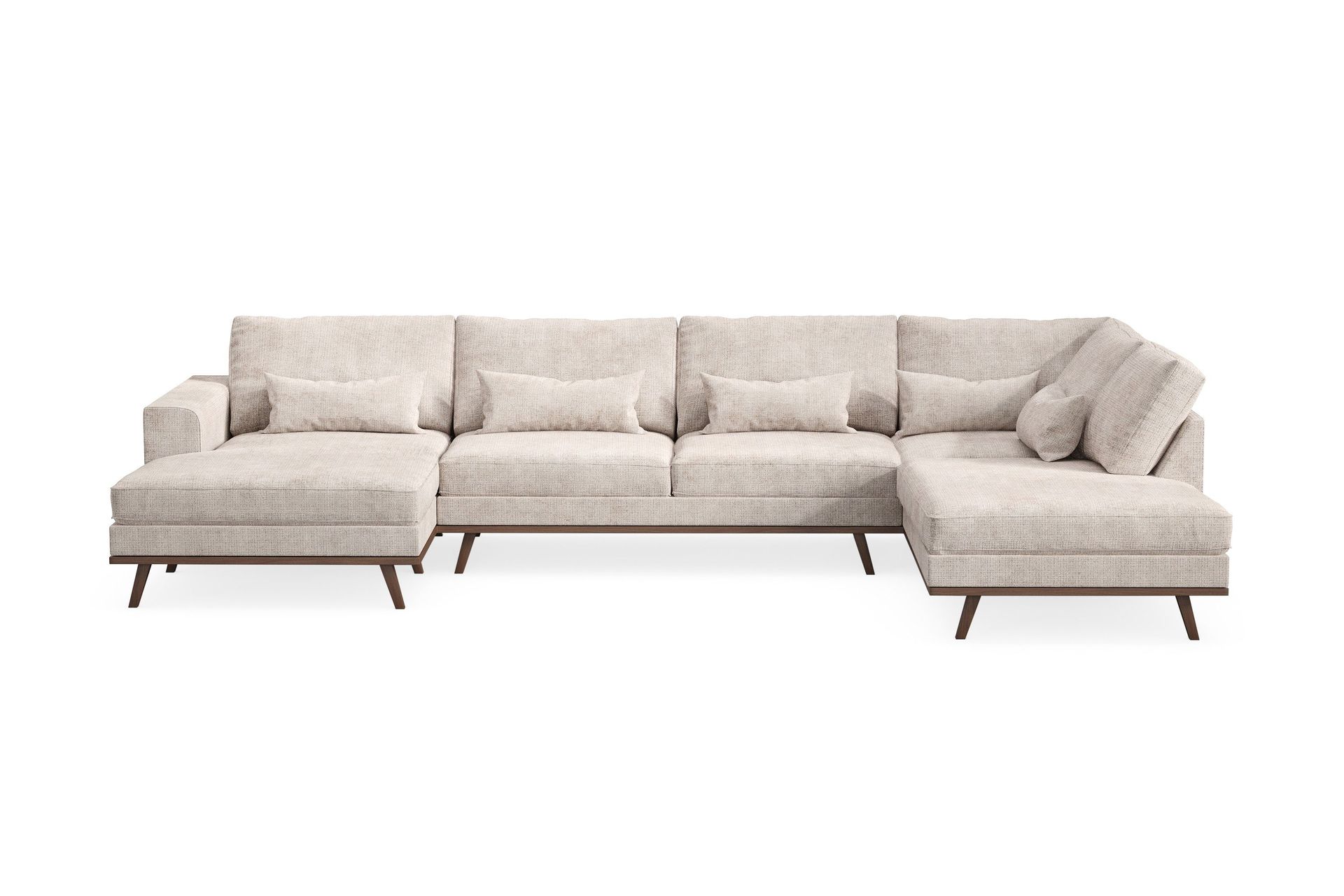 Copenhagen 5-sits H&ouml;gerv&auml;nd U-formad Large Soffa med Divan och Sch&auml;slong i Chenille - Gr&aring; / Beige