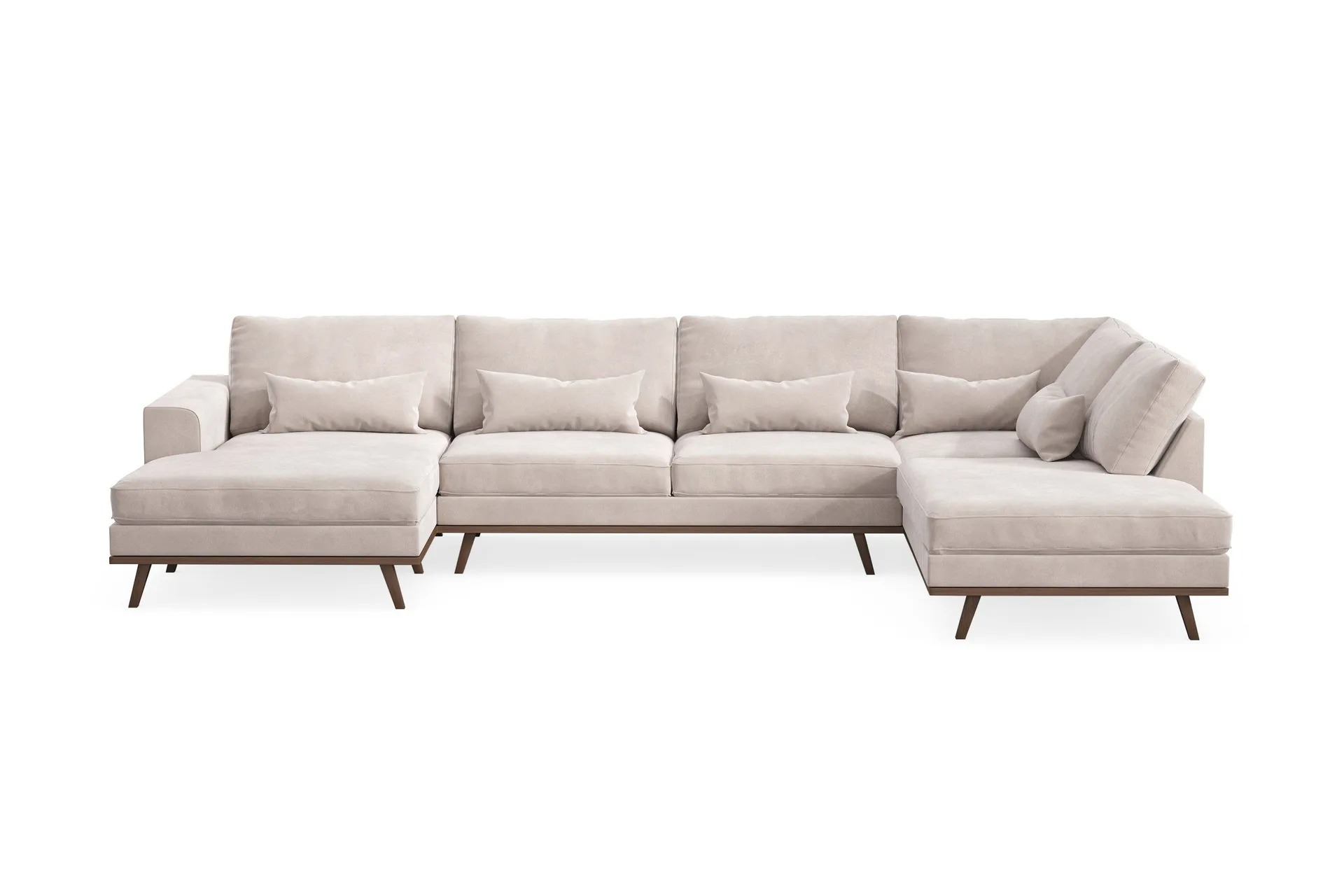 copenhagen 5-sits högervänd u-formad large soffa med divan och schäslong i sammet - beige