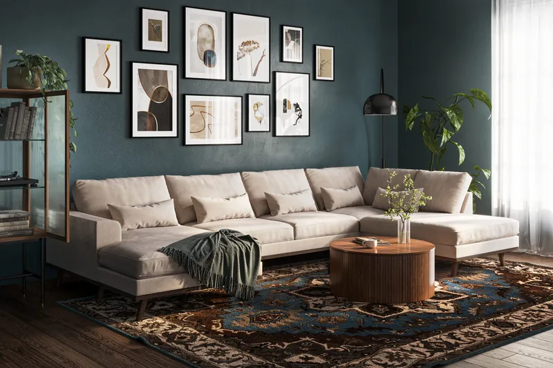 Copenhagen 5-sits Högervänd U-formad Large Soffa med Divan och Schäslong i Sammet - Beige - Möbler - Vardagsrum - Soffor - Sammetssoffor