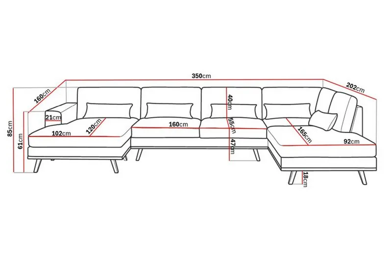 Copenhagen 5-sits Högervänd U-formad Soffa med Divan och Schäslong i Sammet - Grön - Möbler - Vardagsrum - Soffor - U-soffor