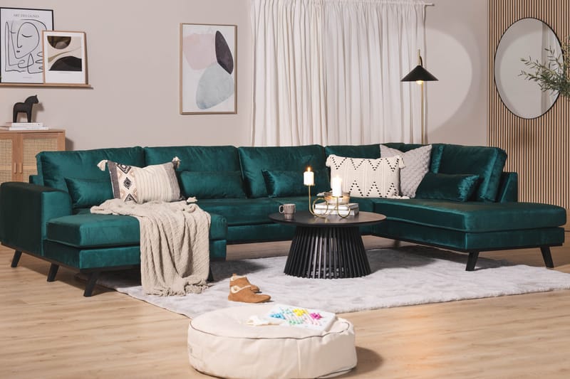 Copenhagen 5-sits Högervänd U-formad Soffa med Divan och Schäslong i Sammet - Grön - Möbler - Vardagsrum - Soffor - U-soffor
