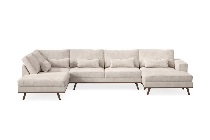 Copenhagen 5-sits Vänstervänd U-formad Large Soffa med Divan och Schäslong i Chenille, Grå / Beige